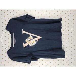 Victorias Secret Floral Logo baby tee shirt Blue LARGE